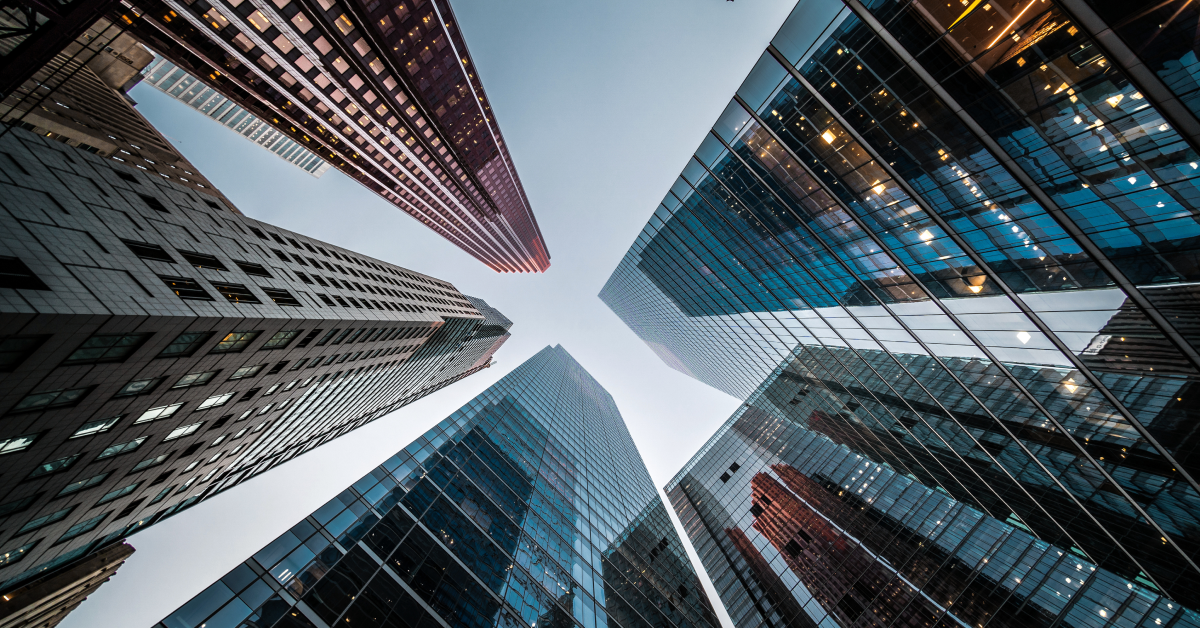 Lifestyle photo looking up at city buildings